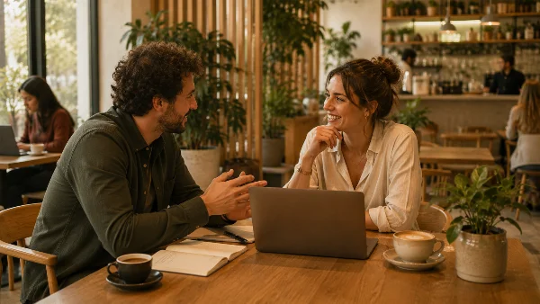 Deux professionnels qui discutent dans un café